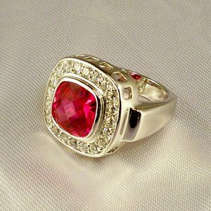 New Charles Winston Reddish Pink Doublet Cubic Zirconias Silver Ring